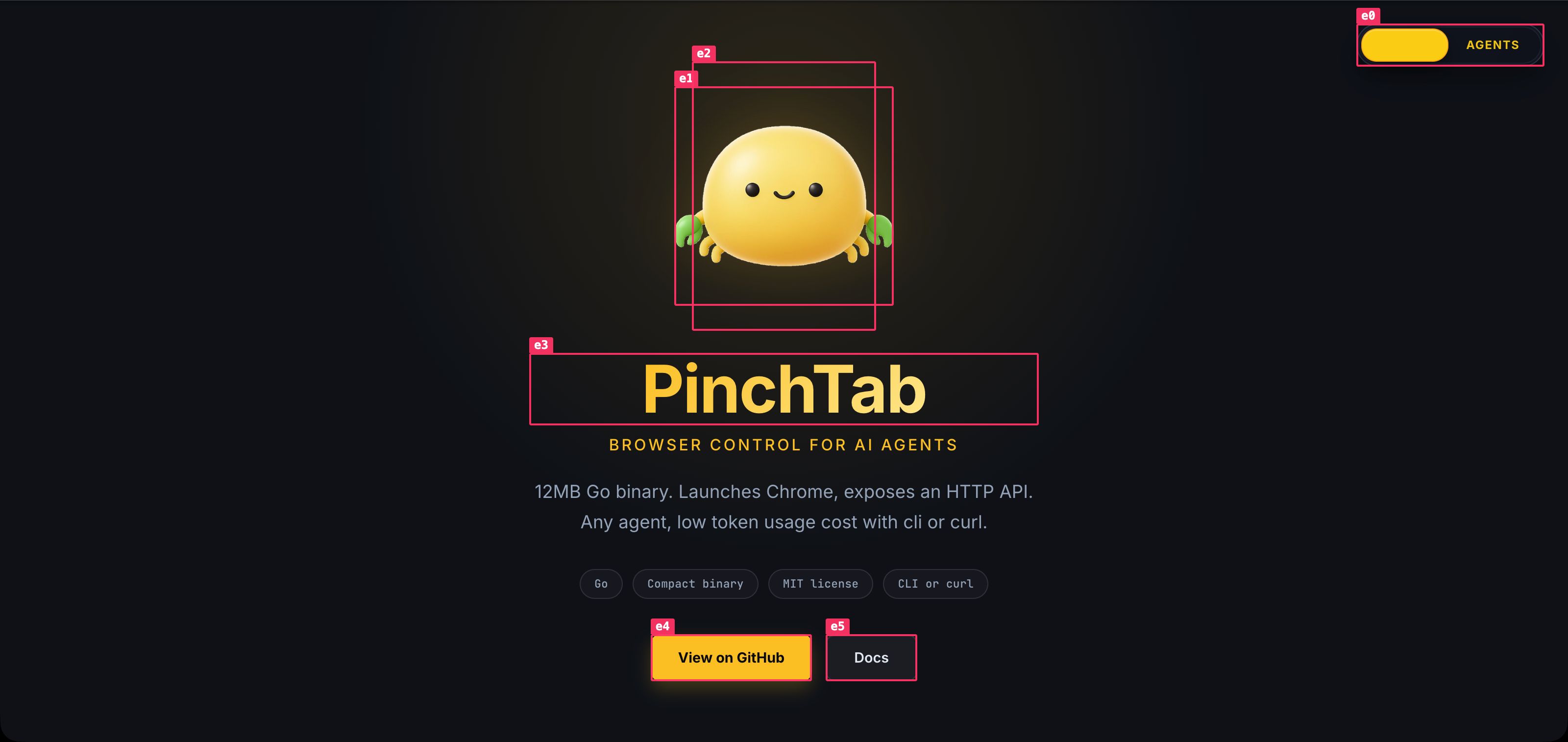 Annotated page with a labelled box on every interactive element